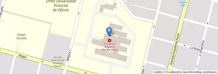 Mapa de ubicacion de Hospital Policlínico en アルゼンチン, サンルイス州, General Pedernera, Villa Mercedes, Municipio De Villa Mercedes.