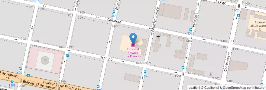 Mapa de ubicacion de Hospital Privado de Rosario en アルゼンチン, サンタフェ州, Departamento Rosario, Municipio De Rosario, ロサリオ.