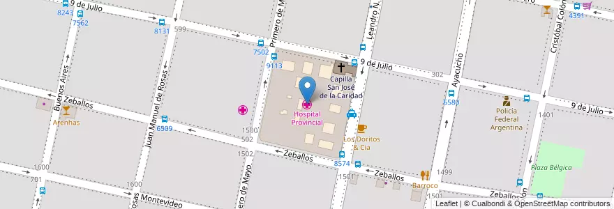 Mapa de ubicacion de Hospital Provincial en 아르헨티나, Santa Fe, Departamento Rosario, Municipio De Rosario, 로사리오.