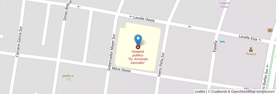 Mapa de ubicacion de Hospital público "Dr. Armando Zamudio" en Argentina, Chile, Santa Cruz Province, Argentina, Corpen Aike, Comandante Luis Piedrabuena, Comandante Luis Piedrabuena.