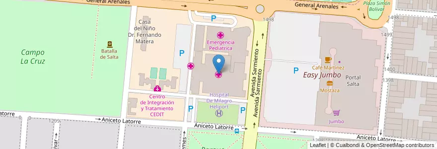 Mapa de ubicacion de Hospital Público Materno Infantil en アルゼンチン, サルタ州, Capital, Municipio De Salta, Salta.