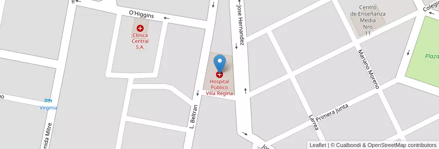 Mapa de ubicacion de Hospital Público Villa Regina en アルゼンチン, リオネグロ州, Departamento General Roca, Villa Regina.