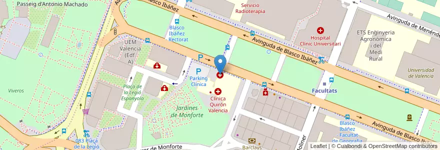 Mapa de ubicacion de Hospital Quirón en España, Comunitat Valenciana, València / Valencia, Comarca De València, València.