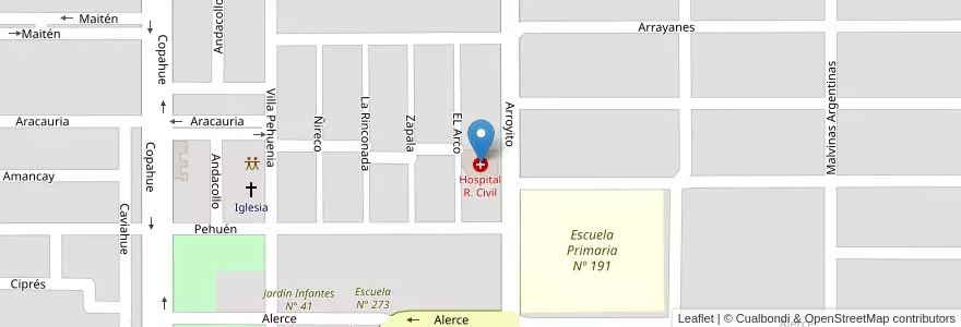 Mapa de ubicacion de Hospital R. Civil en الأرجنتين, تشيلي, نيوكوين, Departamento Añelo, San Patricio Del Chañar, San Patricio Del Chañar.