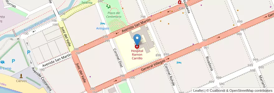 Mapa de ubicacion de Hospital Ramon Carrillo en Argentina, Chile, Neuquén, Departamento Lácar.