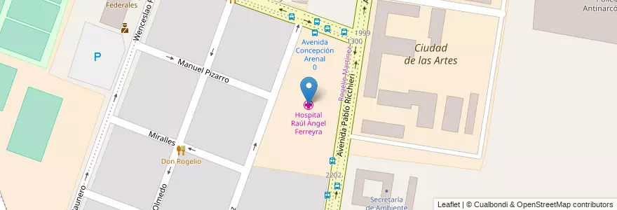 Mapa de ubicacion de Hospital Raúl Ángel Ferreyra en アルゼンチン, コルドバ州, Departamento Capital, Pedanía Capital, Córdoba, Municipio De Córdoba.