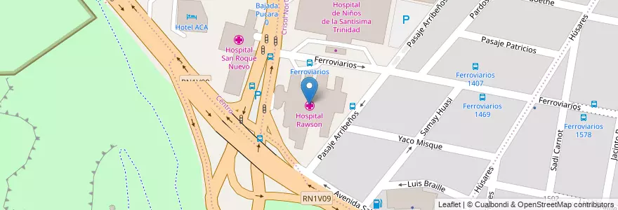 Mapa de ubicacion de Hospital Rawson en Argentinien, Provinz Córdoba, Departamento Capital, Pedanía Capital, Córdoba, Municipio De Córdoba.
