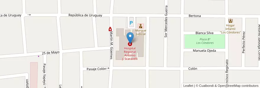 Mapa de ubicacion de Hospital Regional Antonio J. Scaravelli en Argentine, Chili, Mendoza, Departamento Tunuyán, Distrito Ciudad De Tunuyán.