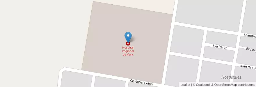 Mapa de ubicacion de Hospital Regional de Vera en Argentinië, Santa Fe, Departamento Vera, Municipio De Vera, Vera.