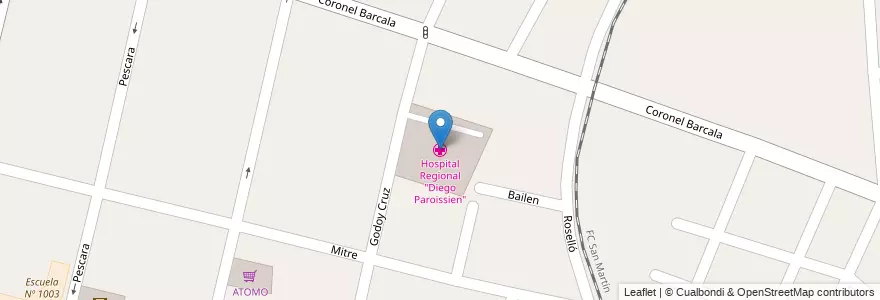 Mapa de ubicacion de Hospital Regional "Diego Paroissien" en アルゼンチン, チリ, メンドーサ州, Departamento Maipú, Distrito Ciudad De Maipú, Maipú.