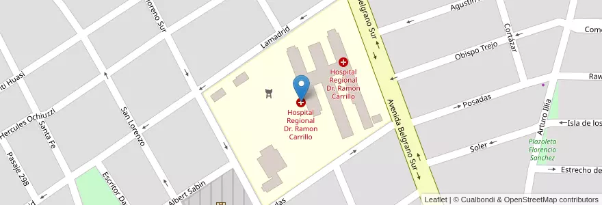 Mapa de ubicacion de Hospital Regional Dr. Ramon Carrillo en アルゼンチン, サンティアゴ・デル・エステロ州, Departamento Capital, Santiago Del Estero.