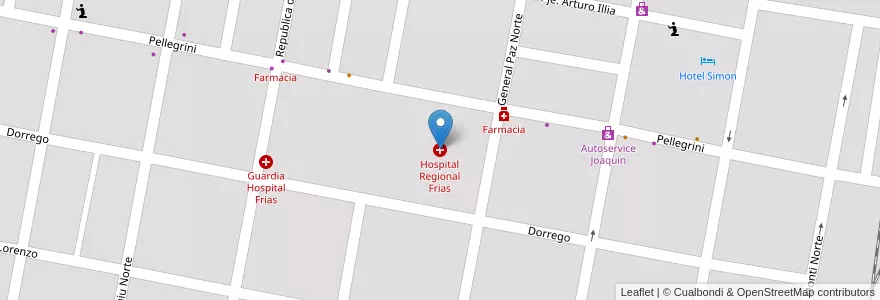 Mapa de ubicacion de Hospital Regional Frias en Arjantin, Santiago Del Estero, Departamento Choya, Frías.