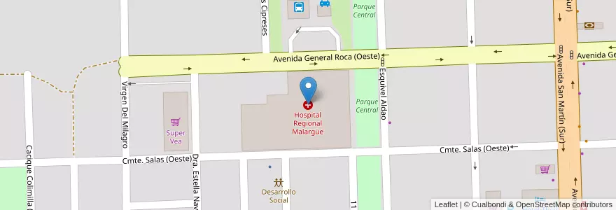 Mapa de ubicacion de Hospital Regional Malargüe en Arjantin, Şili, Mendoza, Departamento Malargüe, Distrito Ciudad De Malargüe.