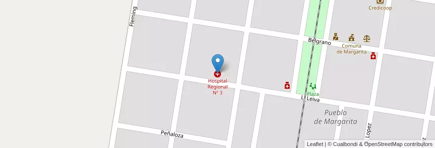 Mapa de ubicacion de Hospital Regional Nº 3 en Arjantin, Santa Fe, Departamento Vera, Municipio De Margarita.