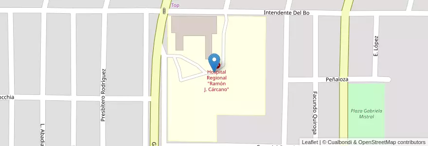 Mapa de ubicacion de Hospital Regional "Ramón J. Cárcano" en アルゼンチン, コルドバ州, Departamento Presidente Roque Sáenz Peña, Pedanía La Amarga, Municipio De Laboulaye, Laboulaye.