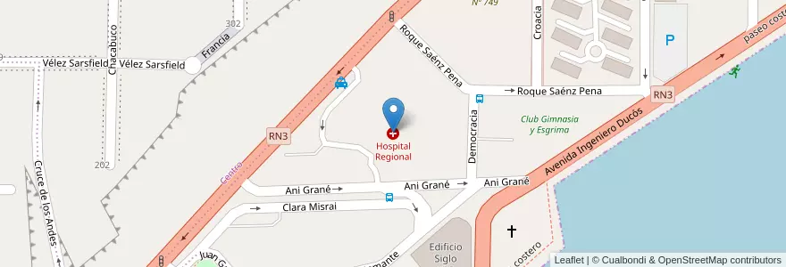 Mapa de ubicacion de Hospital Regional en Arjantin, Chubut, Departamento Escalante, Comodoro Rivadavia.