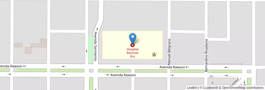 Mapa de ubicacion de Hospital Reuman Enz en アルゼンチン, ラ・パンパ州, Departamento Chapaleufú, Municipio De Intendente Alvear, Intendente Alvear.