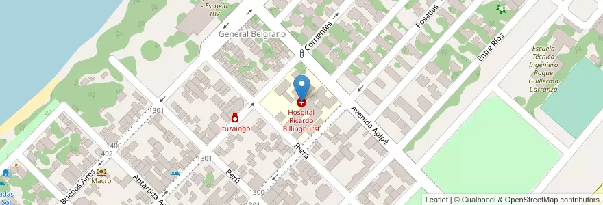Mapa de ubicacion de Hospital Ricardo Billinghurst en Argentinië, Corrientes, Departamento Ituzaingó, Municipio De Ituzaingó.