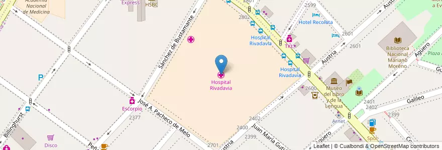 Mapa de ubicacion de Hospital Rivadavia, Recoleta en 阿根廷, Ciudad Autónoma De Buenos Aires, Comuna 2, 布宜诺斯艾利斯.