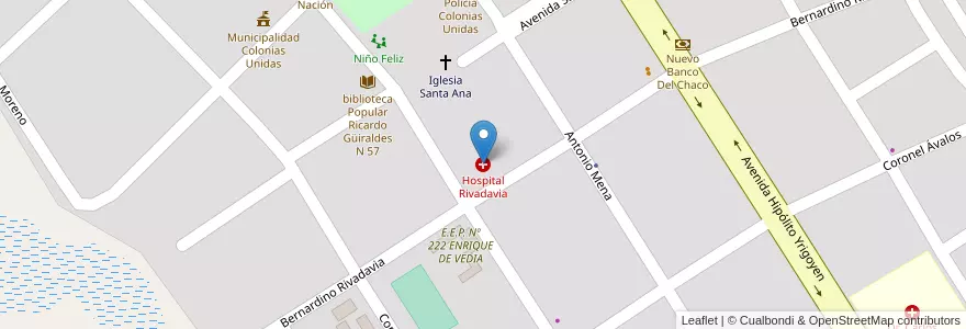 Mapa de ubicacion de Hospital Rivadavia en Argentinië, Chaco, Departamento Sargento Cabral, Municipio De Colonias Unidas, Colonias Unidas.