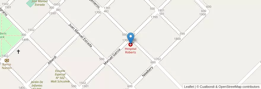 Mapa de ubicacion de Hospital Roberts en 阿根廷, 布宜诺斯艾利斯省, Partido De Lincoln.