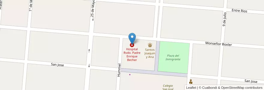Mapa de ubicacion de Hospital Rvdo. Padre Enrique Becher en 아르헨티나, 엔트레리오스주, Departamento Uruguay, Distrito Genacito.
