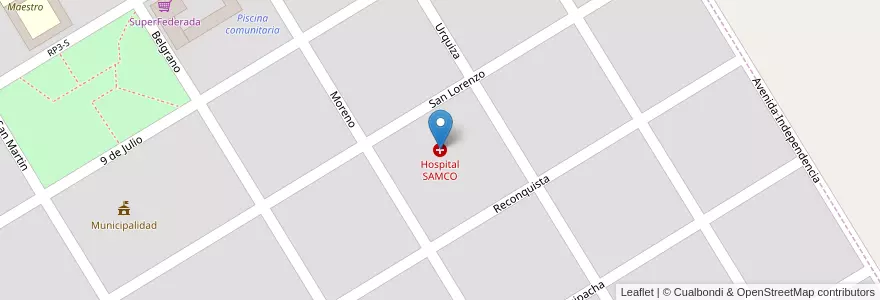 Mapa de ubicacion de Hospital SAMCO en الأرجنتين, سانتا في, Departamento General López, Municipio De San Gregorio, San Gregorio.