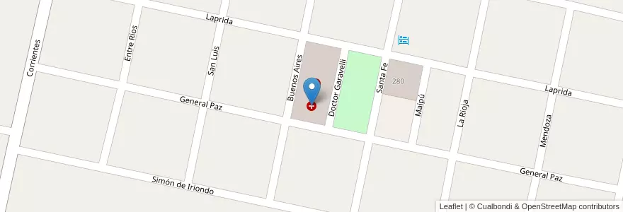 Mapa de ubicacion de Hospital SAMCo 'Doctor Juan Basilio Bianco' en 아르헨티나, Santa Fe, Departamento Caseros, Municipio De Berabevú.