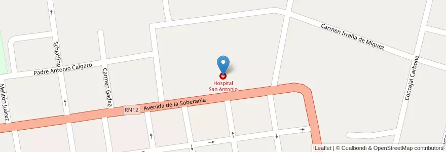 Mapa de ubicacion de Hospital San Antonio en アルゼンチン, エントレ・リオス州, Departamento Gualeguay, Distrito Cuchilla, Gualeguay.