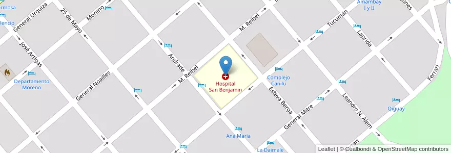 Mapa de ubicacion de Hospital San Benjamin en アルゼンチン, エントレ・リオス州, Departamento Colón, Distrito Primero, Colón.