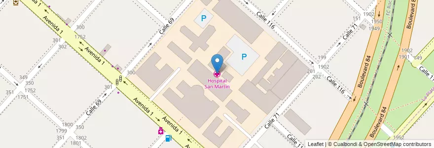 Mapa de ubicacion de Hospital San Martín, Casco Urbano en Argentinië, Buenos Aires, Partido De La Plata, La Plata.