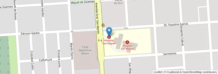 Mapa de ubicacion de Hospital San Miguel en آرژانتین, استان انتره ریوس, Departamento La Paz, Distrito Alcaraz Primero, Bovril, Bovril.