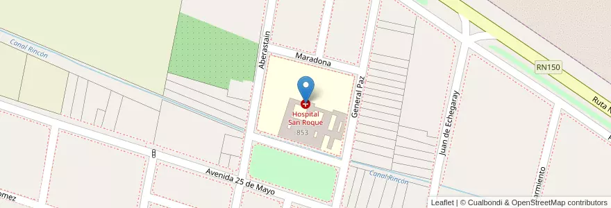 Mapa de ubicacion de Hospital San Roque en アルゼンチン, チリ, サンフアン州, San José De Jáchal.