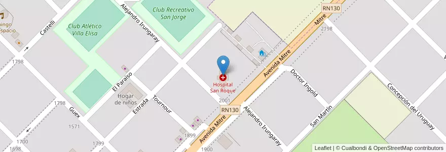Mapa de ubicacion de Hospital San Roque en 아르헨티나, 엔트레리오스주, Departamento Colón, Distrito Segundo, Villa Elisa, Villa Elisa.
