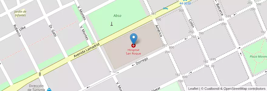 Mapa de ubicacion de Hospital San Roque en アルゼンチン, ブエノスアイレス州, Partido De Dolores, Dolores.