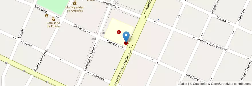 Mapa de ubicacion de Hospital Santa Francisca Romana en Argentina, Buenos Aires, Partido De Arrecifes.