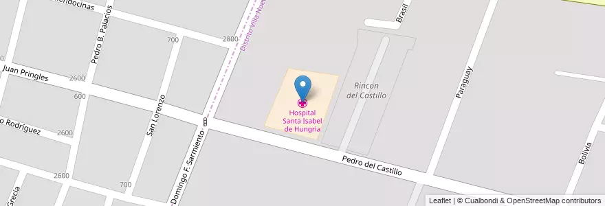 Mapa de ubicacion de Hospital Santa Isabel de Hungría en 阿根廷, 智利, Mendoza, Departamento Guaymallén, Distrito Villa Nueva.