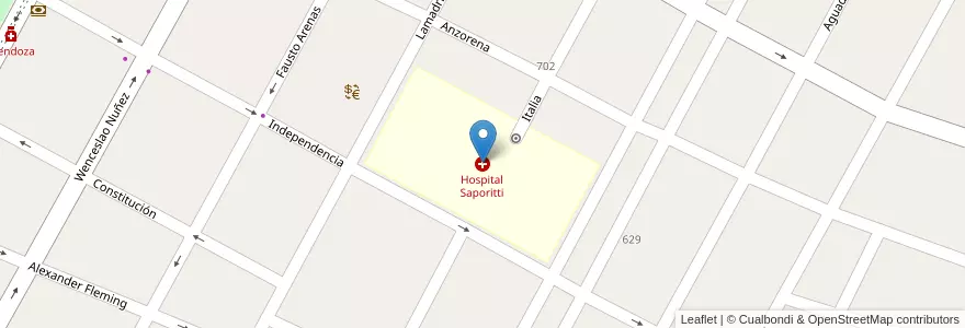 Mapa de ubicacion de Hospital Saporitti en 阿根廷, 智利, Mendoza, Departamento Rivadavia, Distrito Ciudad De Rivadavia.