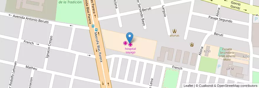 Mapa de ubicacion de hospital sayago en Arjantin, Santa Fe, Departamento La Capital, Santa Fe Capital, Santa Fe.