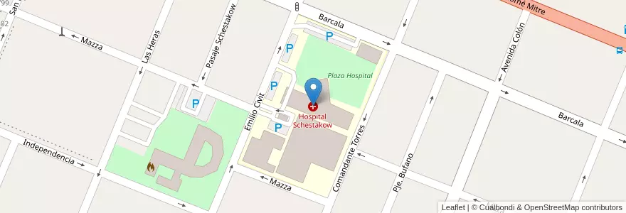 Mapa de ubicacion de Hospital Schestakow en アルゼンチン, チリ, メンドーサ州, San Rafael, Distrito Ciudad De San Rafael, Departamento San Rafael.
