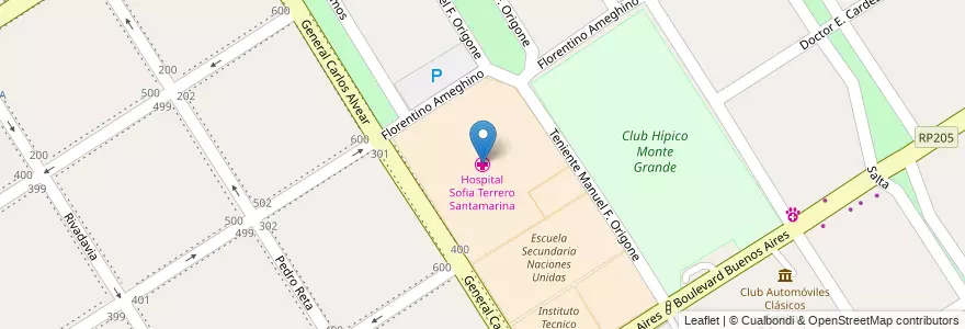 Mapa de ubicacion de Hospital Sofia Terrero Santamarina en 아르헨티나, 부에노스아이레스주, Partido De Esteban Echeverría, Monte Grande.