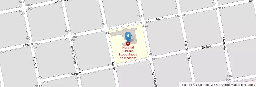 Mapa de ubicacion de Hospital Subzonal Especializado de Médanos en アルゼンチン, ブエノスアイレス州, Partido De Villarino, Médanos.