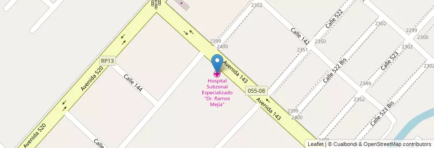 Mapa de ubicacion de Hospital Subzonal Especializado "Dr. Ramos Mejía", San Carlos en アルゼンチン, ブエノスアイレス州, Partido De La Plata, San Carlos.