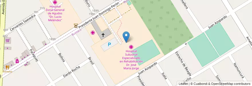 Mapa de ubicacion de Hospital Subzonal Especializado en Rehabilitación Dr. José María Jorge en 아르헨티나, 부에노스아이레스주, Partido De Almirante Brown.