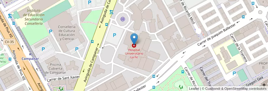 Mapa de ubicacion de Hospital Universitario La Fe en 스페인, Comunitat Valenciana, València / Valencia, Comarca De València, València.