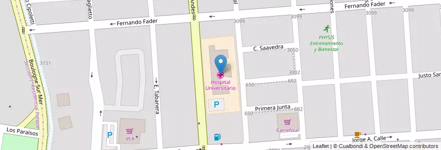 Mapa de ubicacion de Hospital Universitario en Аргентина, Чили, Мендоса, Departamento Capital, Ciudad De Mendoza.