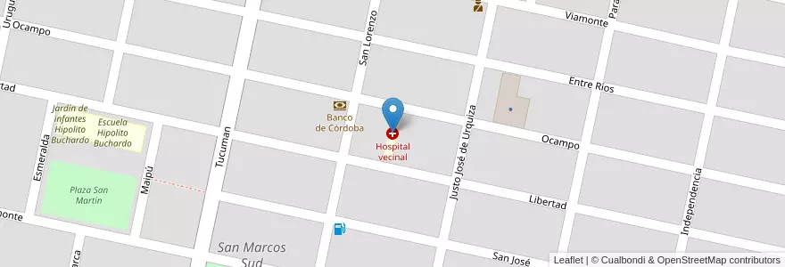 Mapa de ubicacion de Hospital vecinal en Argentina, Córdova, Departamento Unión, Pedanía Bell Ville, Municipio De San Marcos Sud, San Marcos Sud.