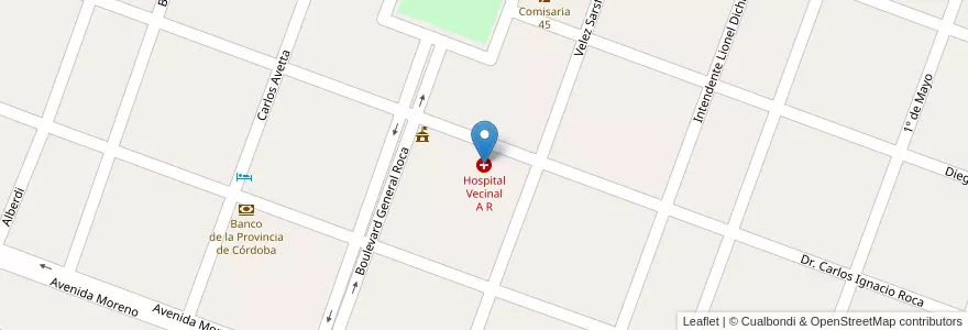Mapa de ubicacion de Hospital Vecinal A R en 아르헨티나, Córdoba, Departamento Juárez Celman, Pedanía Reducción, Municipio De Alejandro Roca.