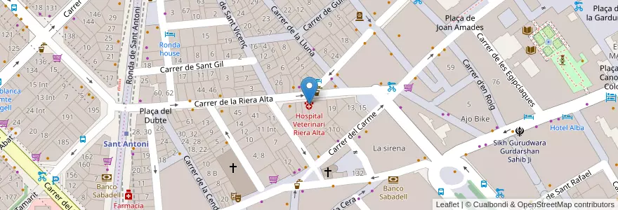 Mapa de ubicacion de Hospital Veterinari Riera Alta en España, Catalunya, Barcelona, Barcelonès, Barcelona.