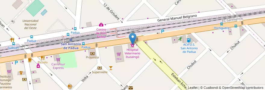 Mapa de ubicacion de Hospital Veterinario Ituzaingó en Arjantin, Buenos Aires, Partido De Merlo, San Antonio De Padua.